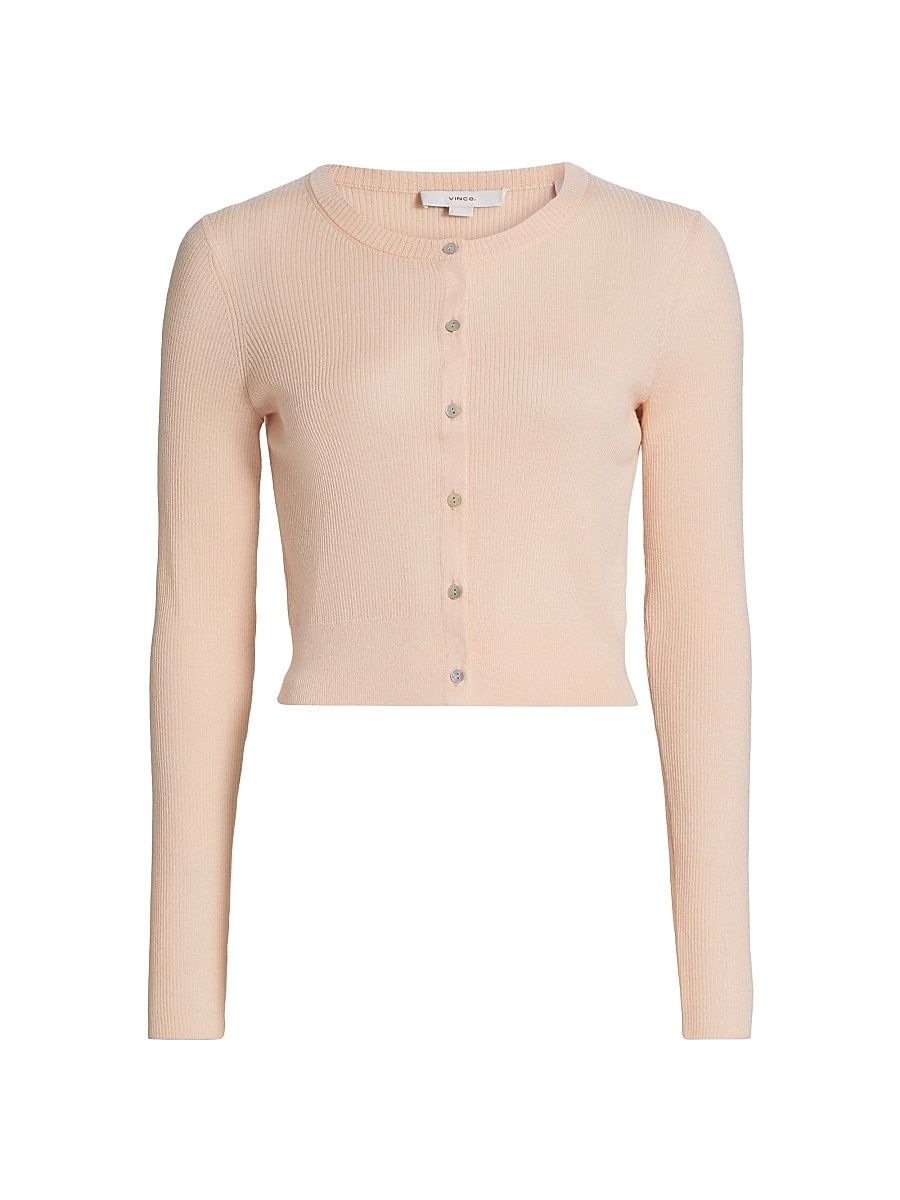 Women's Round Neck Cashmere-Silk Cardigan - Rose Nectar - Size Medium