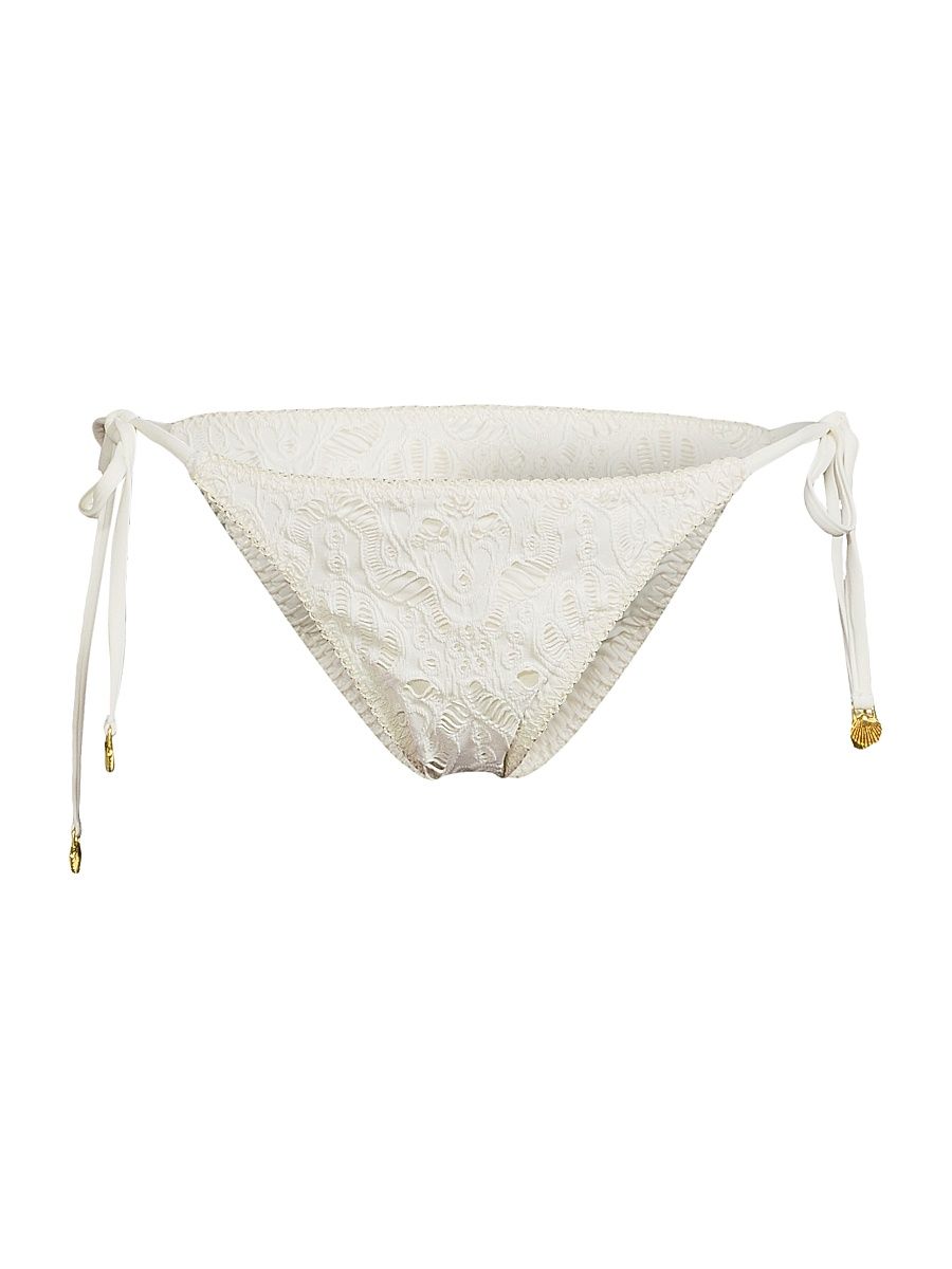 Women's Seashell Eyelet Tie Bikini Bottom - White - Size Large