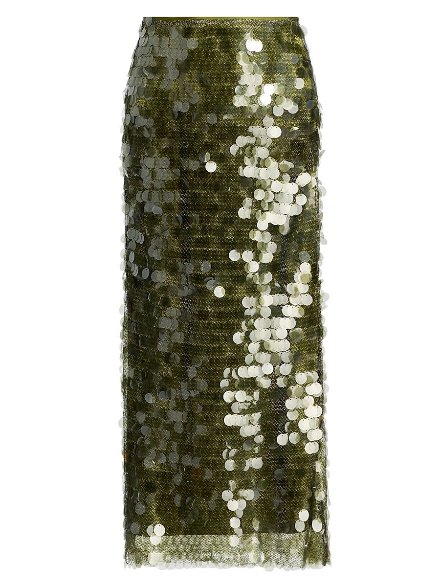 Women's Calista Sequined Midi-Skirt - Kelp Forest - Size 14