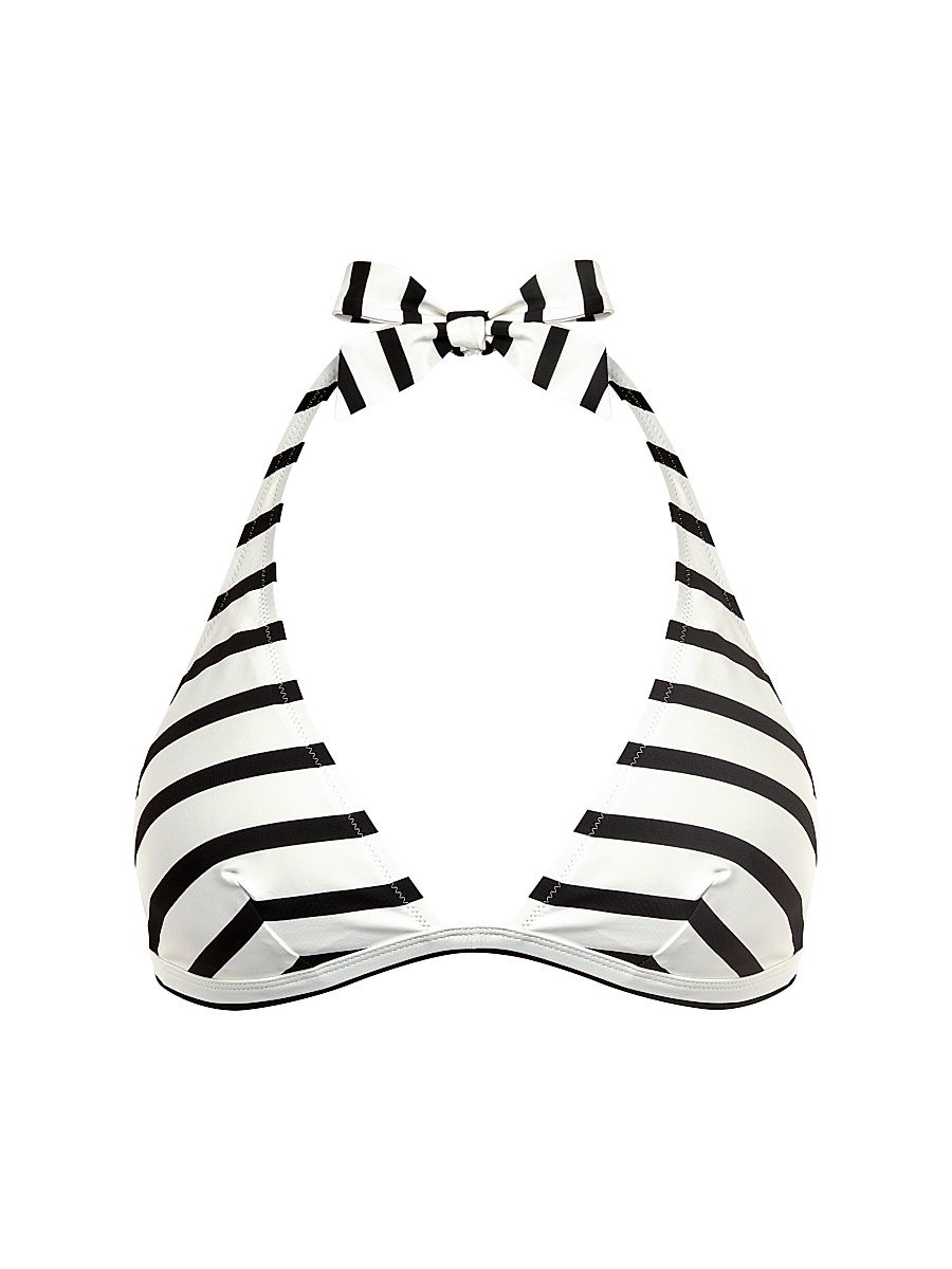 Women's Striped Halter Bikini Top - Noir Blanc - Size Medium