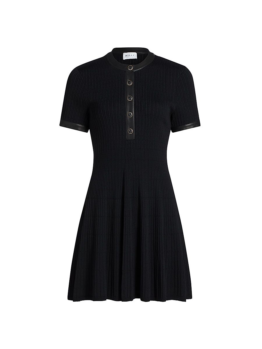 Women's Faux Leather-Trim Henley Minidress - Black - Size XL