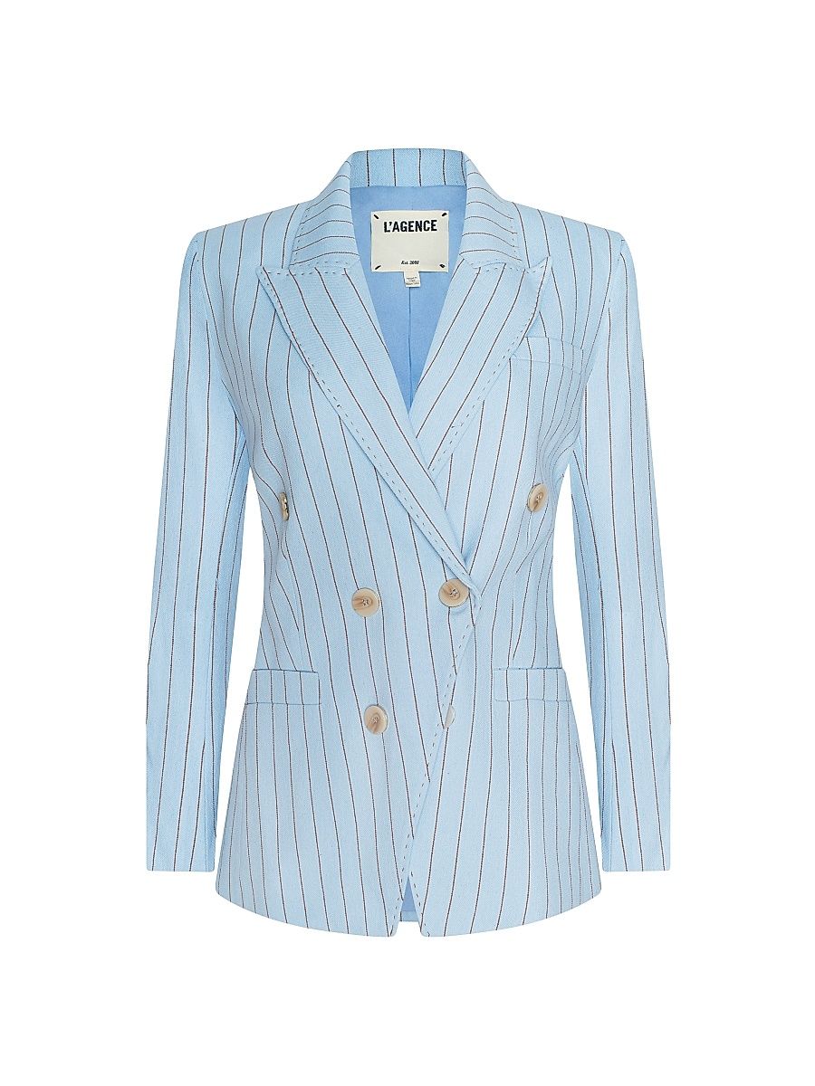 Women's Kyomi Pinstriped Double-Breasted Blazer - Light Blue Sienna Pinstripe - Size 10