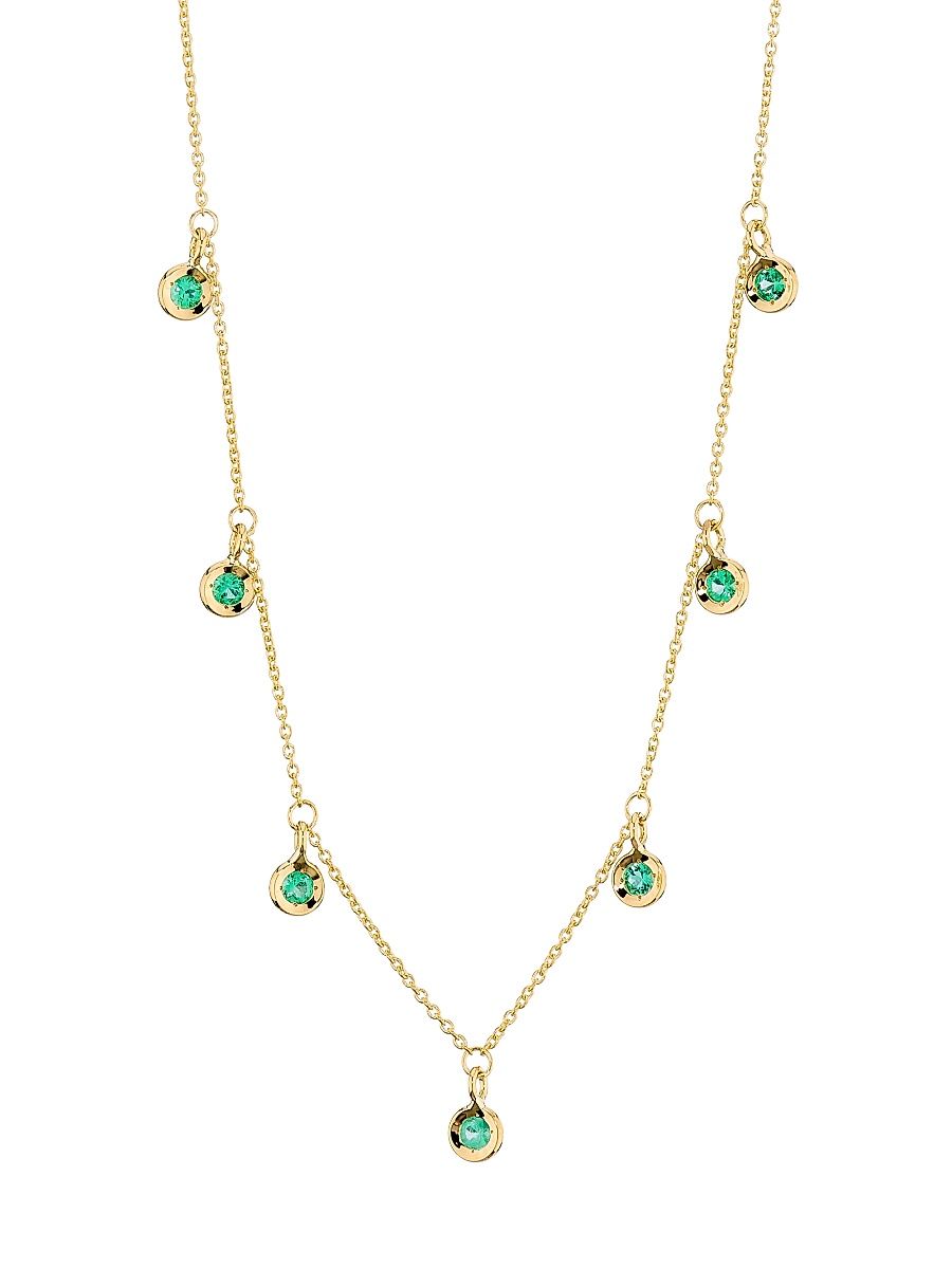 Women's 18K Yellow Gold & Emerald Station Necklace - Emerald