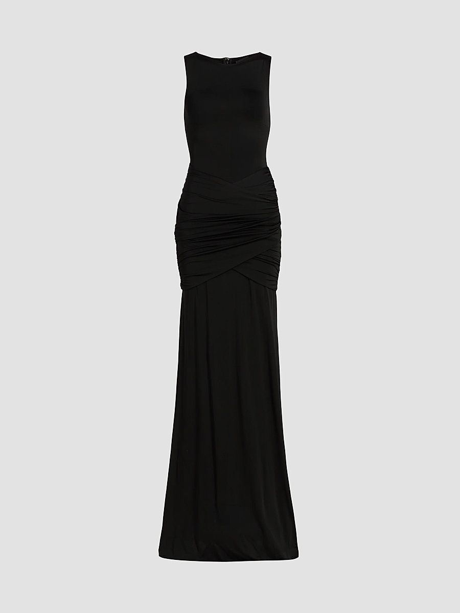 Women's Jersey Sleeveless Shirred Gown - Black - Size Large