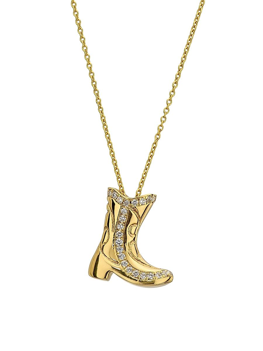 Women's 18K Yellow Gold & 0.11 TCW Diamond Cowboy Boot Pendant Necklace - Yellow Gold
