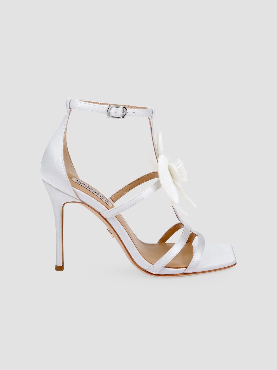 Badgley Mischka Women's Rosalia 95MM Floral-Appliqué Satin Sandals - White Satin - Size 11
