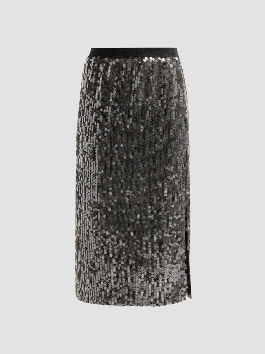 Ramy Brook Women's Annita Sequin Midi Skirt - Gunmetal Paillette - Size XL
