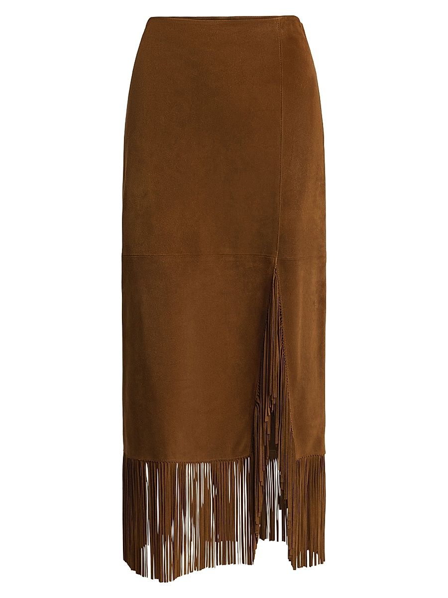 Women's Fringe Suede Skirt - Clove - Size 8