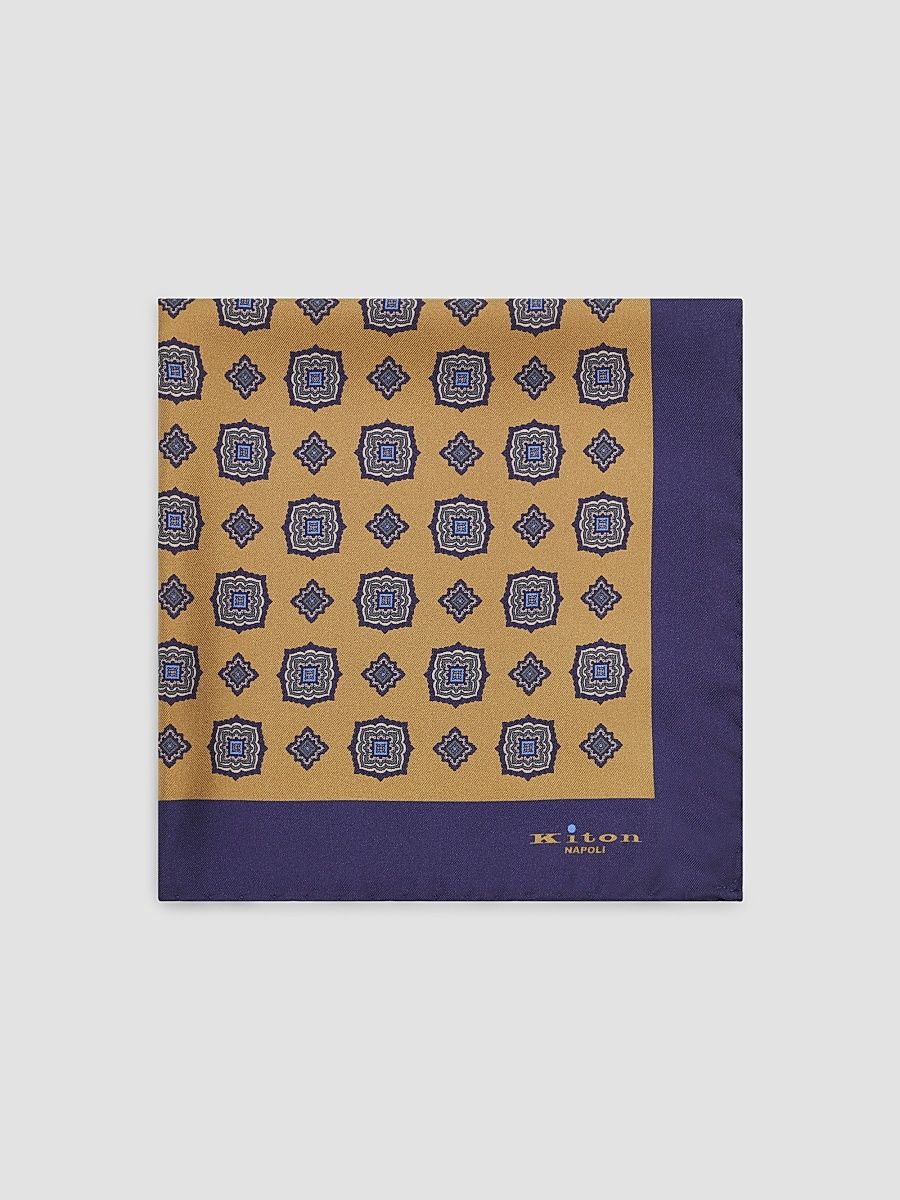 Kiton Men's Silk Pocket Square - Rust Navy