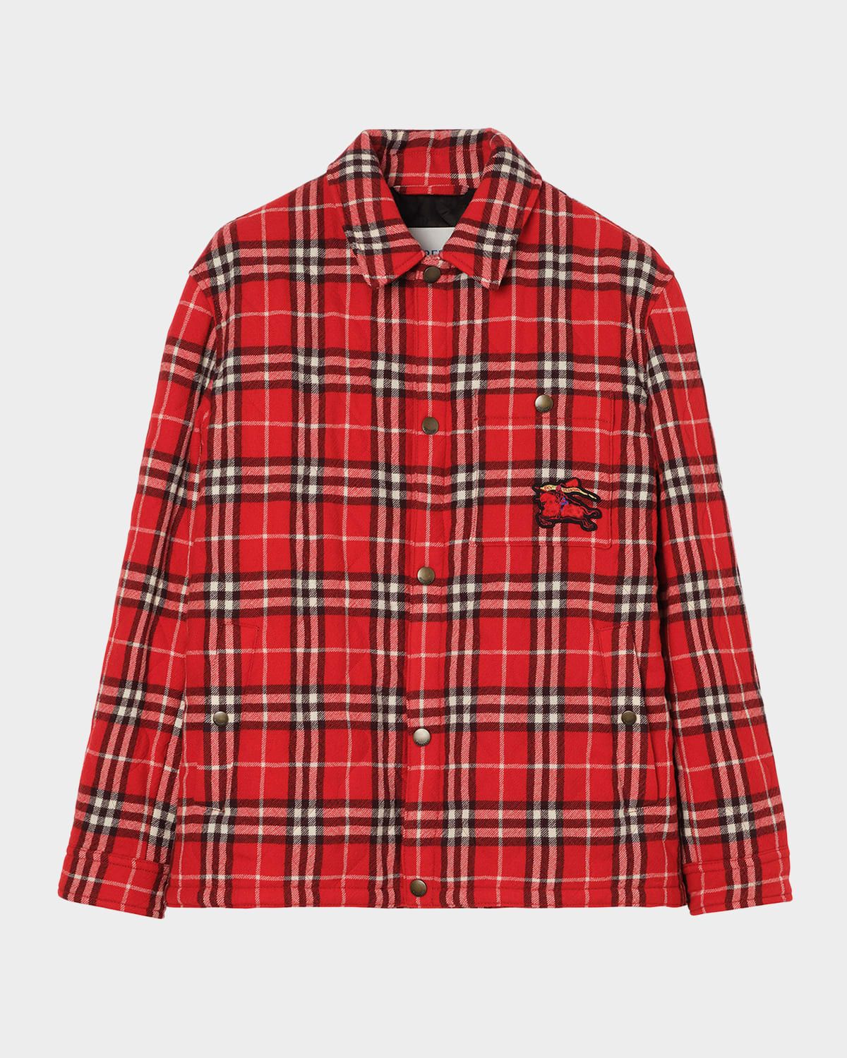 Men & apos;s Check Wool Snap-Front Overshirt