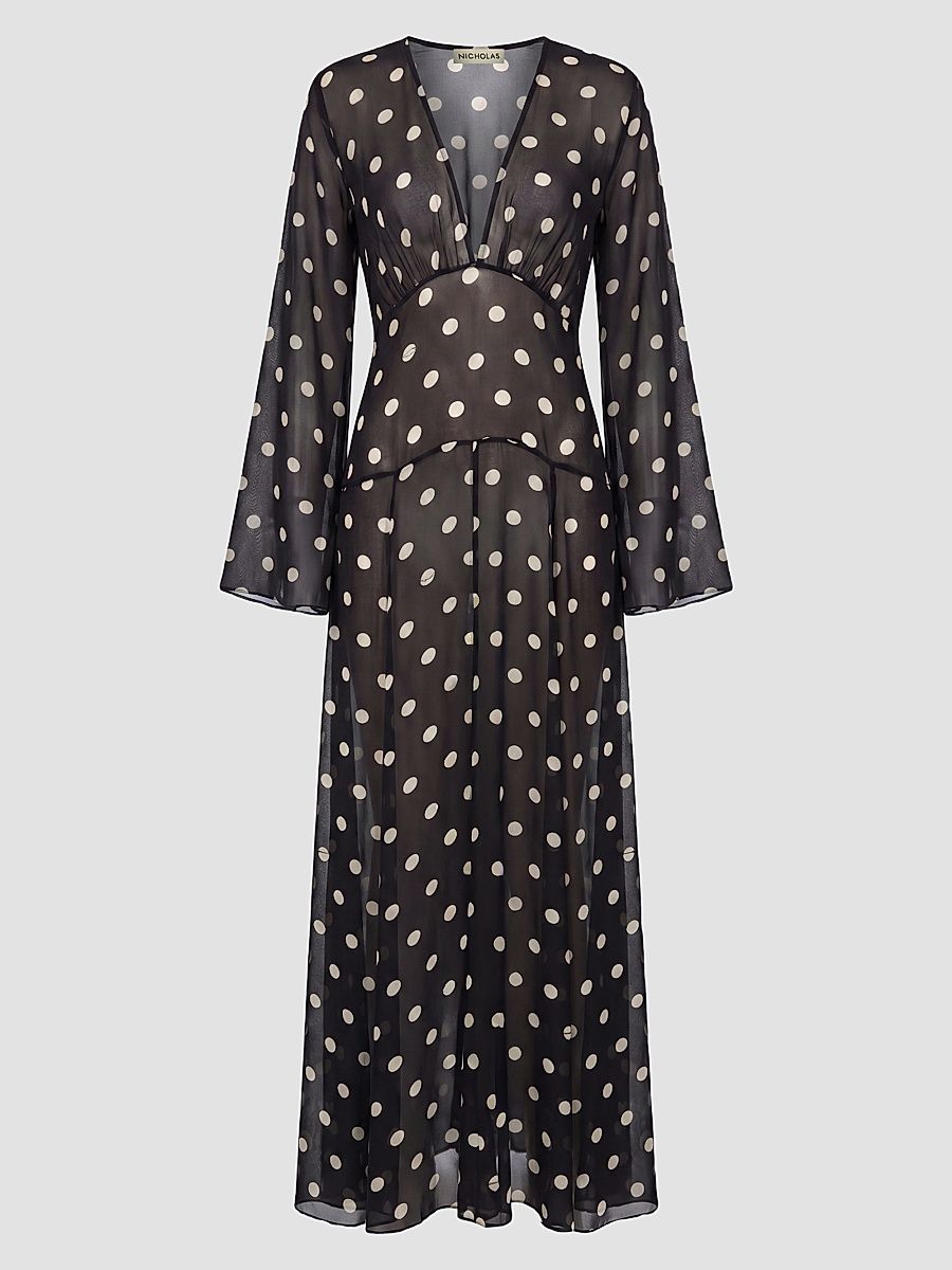 Women's Marella Polka Dot Maxi Dress - Black Ivory Polka Dot - Size Large