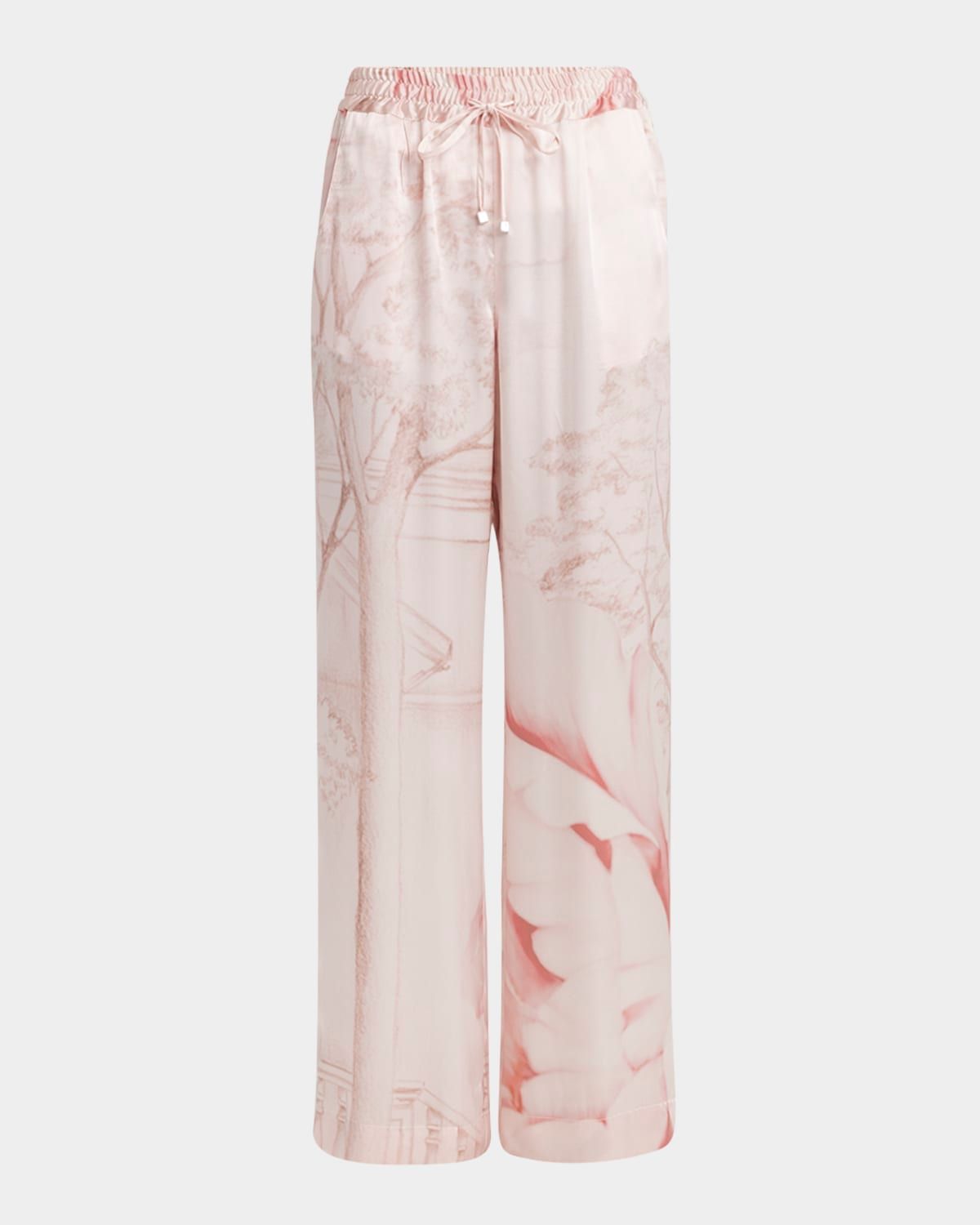 Wide-Leg Silk Drawstring Pants