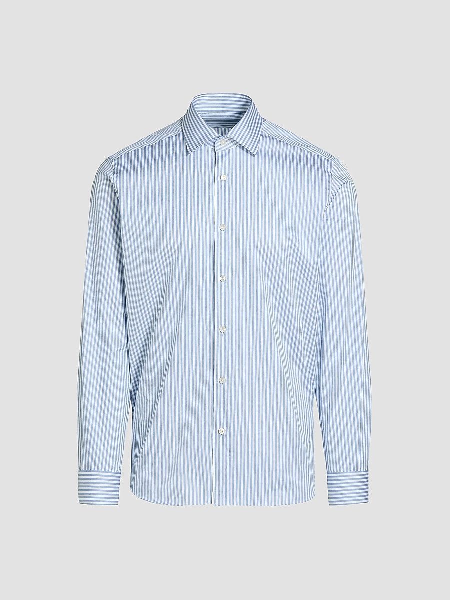 Saks Fifth Avenue Men's Striped Cotton Poplin Button-Front Shirt - Blue - Size XXL