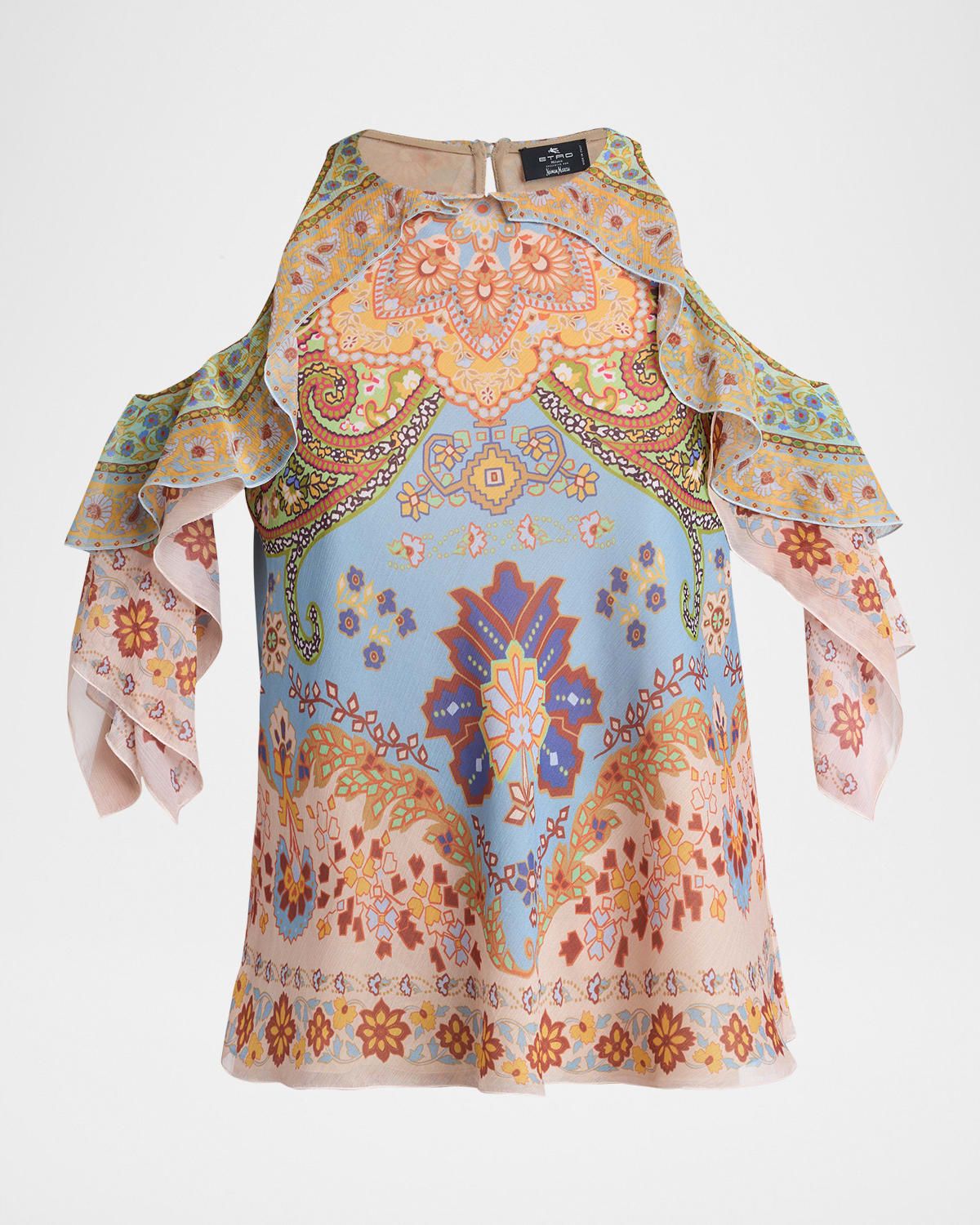 Ruffled Cold-Shoulder Paisley Blouse