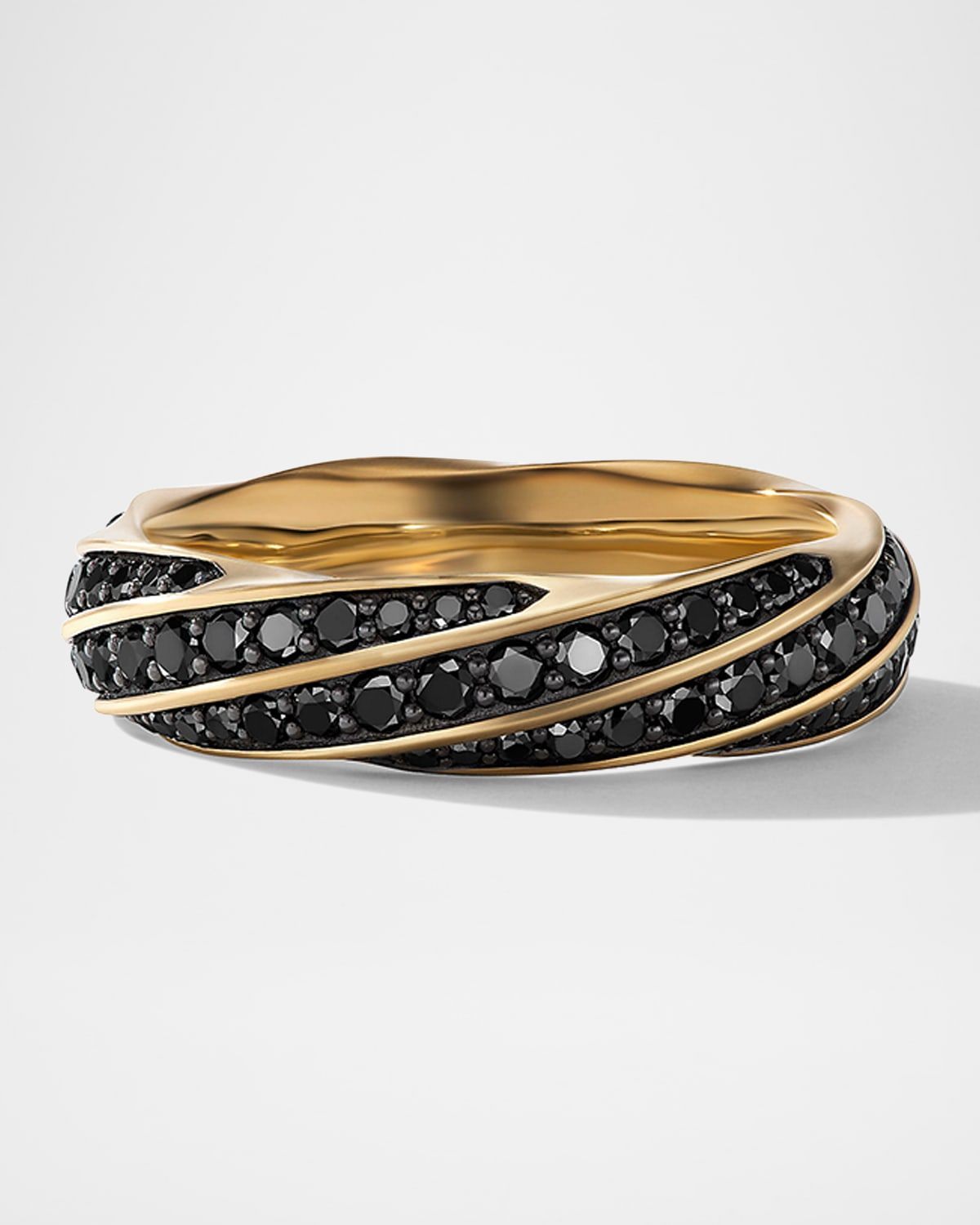 Men & apos;s Cable Edge Band Ring with Black Diamonds in 18K Gold, 6mm