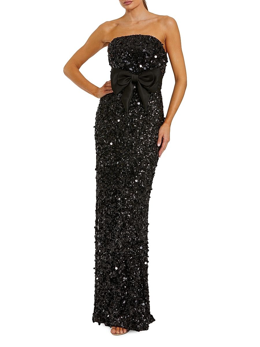 Women's Bandeau Sequined Column Gown - Black - Size 14