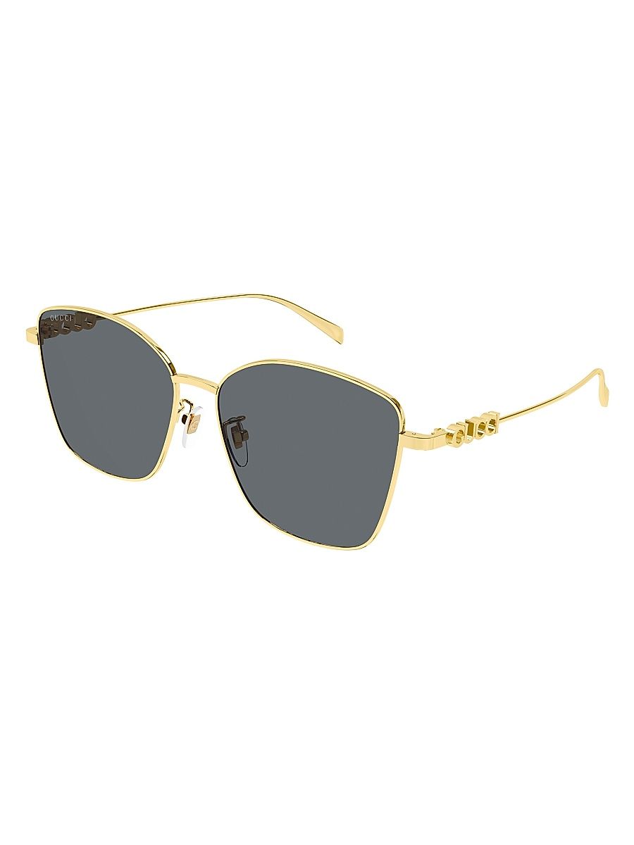 Women's Gucci Block 60MM Butterfly Sunglasses - Gold Grey