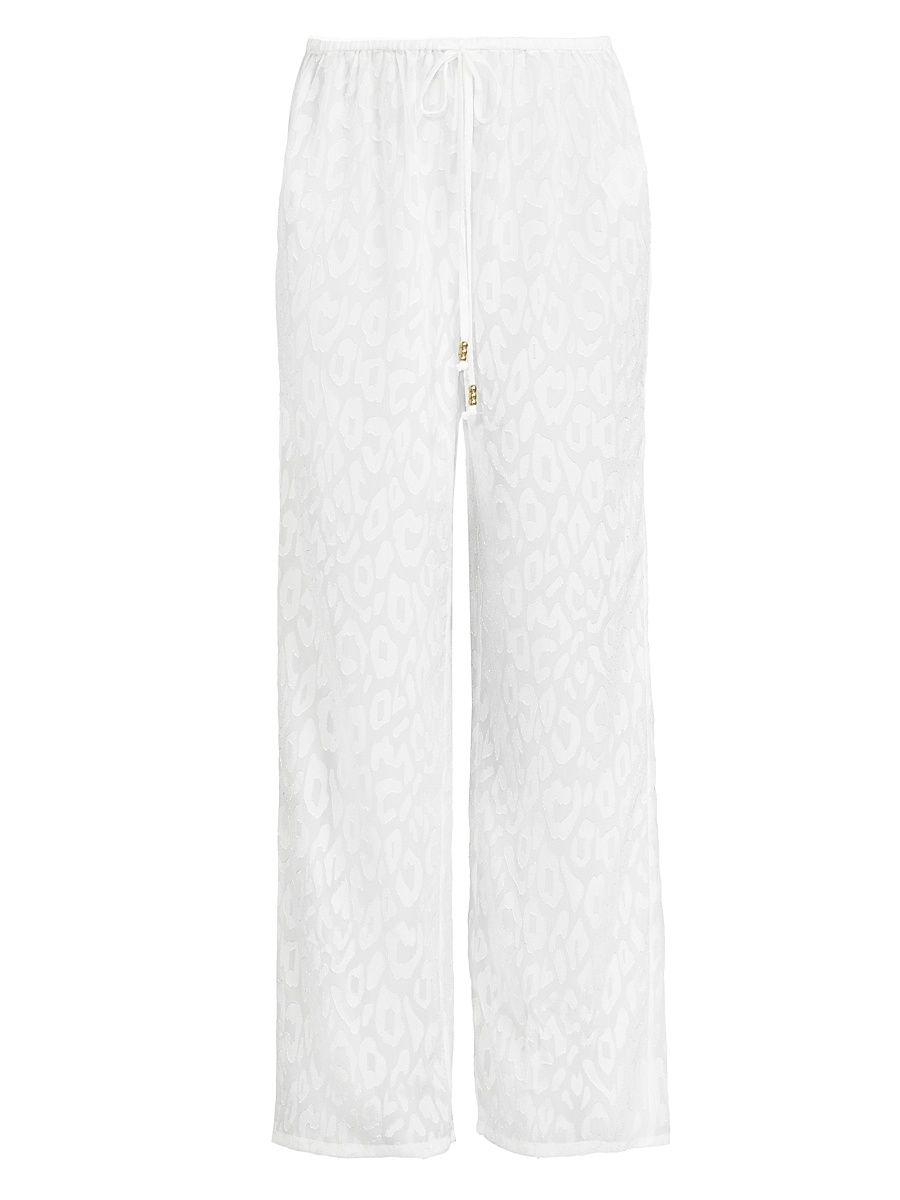Women's Leopard Jacquard Track Pants - White - Size Large