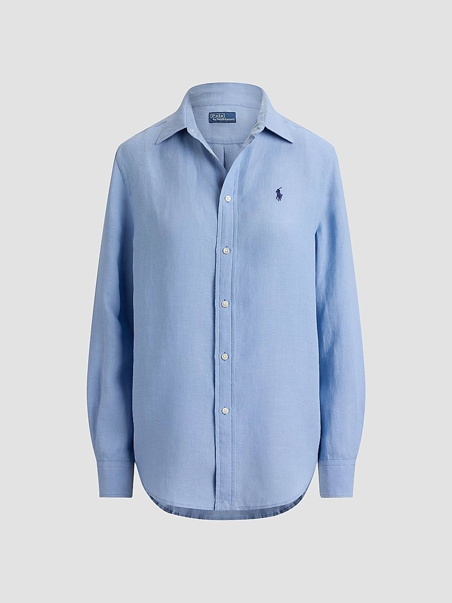 Women's Linen Classic-Fit Button-Front Shirt - Summer Blue - Size XL
