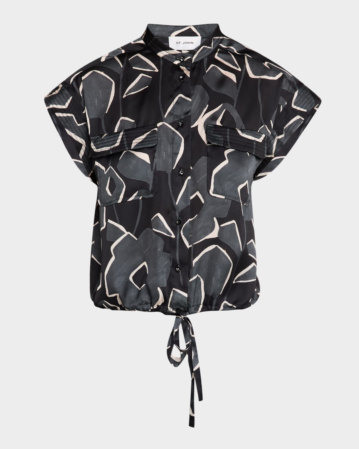 Cubist Floral-Print Cap-Sleeve Top