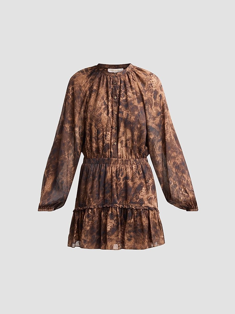 Women's Vivi Printed Silk-Blend A-Line Mini Dress - Heritage Brown Python - Size Large