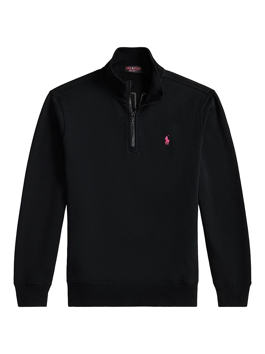 Men's Logo Cotton-Blend Quarter-Zip Sweatshirt - Polo Black - Size XL