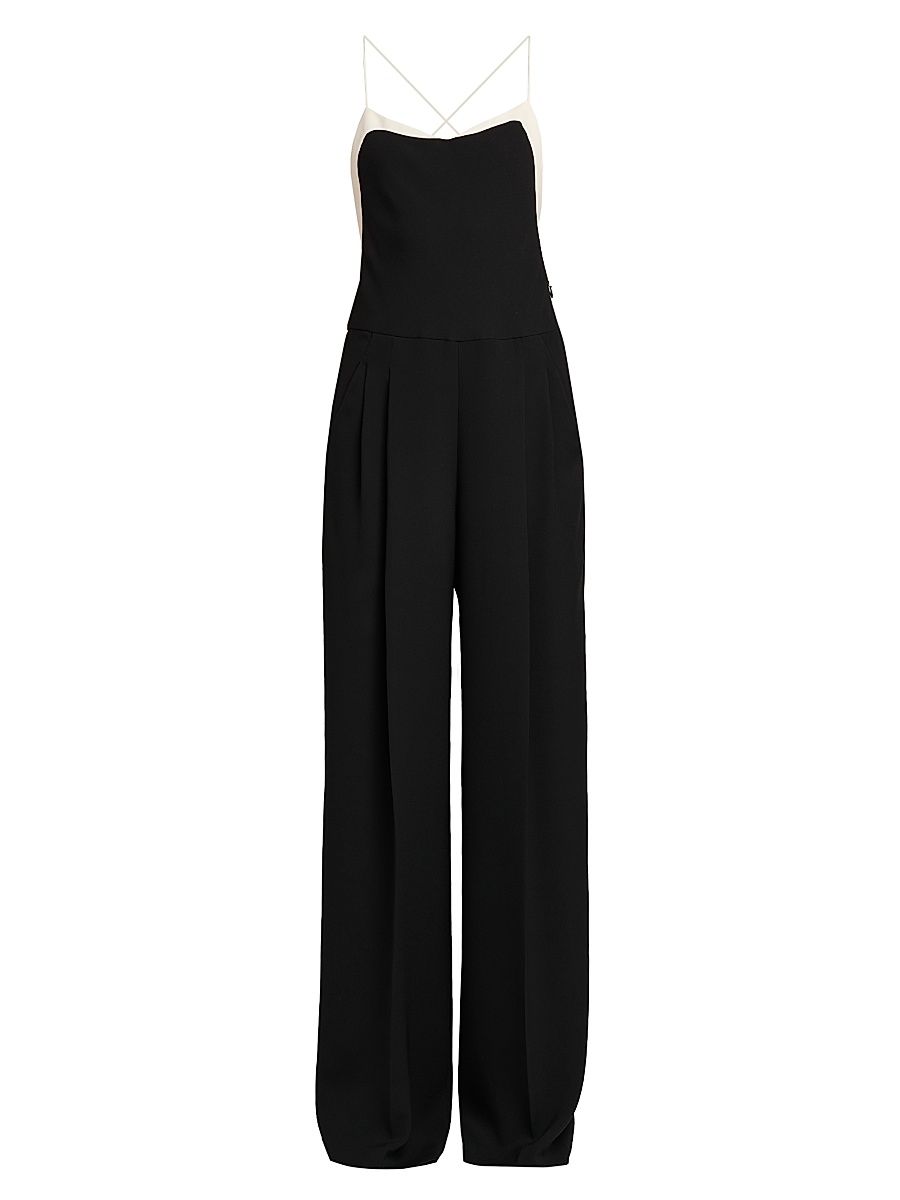 Women's Two-Toned Stretch-Silk Camisole Jumpsuit - Black Chalk - Size 8