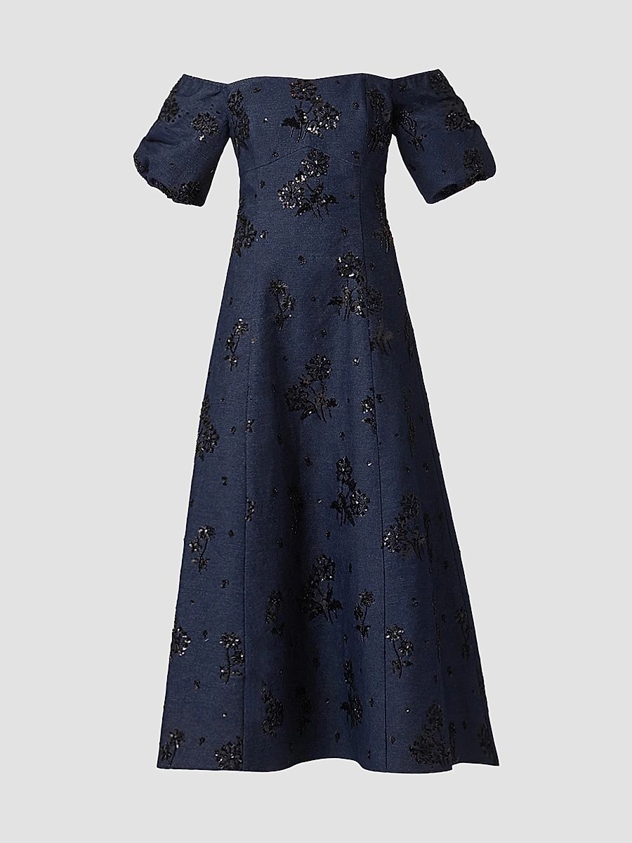 Shoshanna Women's Mona Sequined Denim Off-the-Shoulder Dress - Denim Jet - Size 14