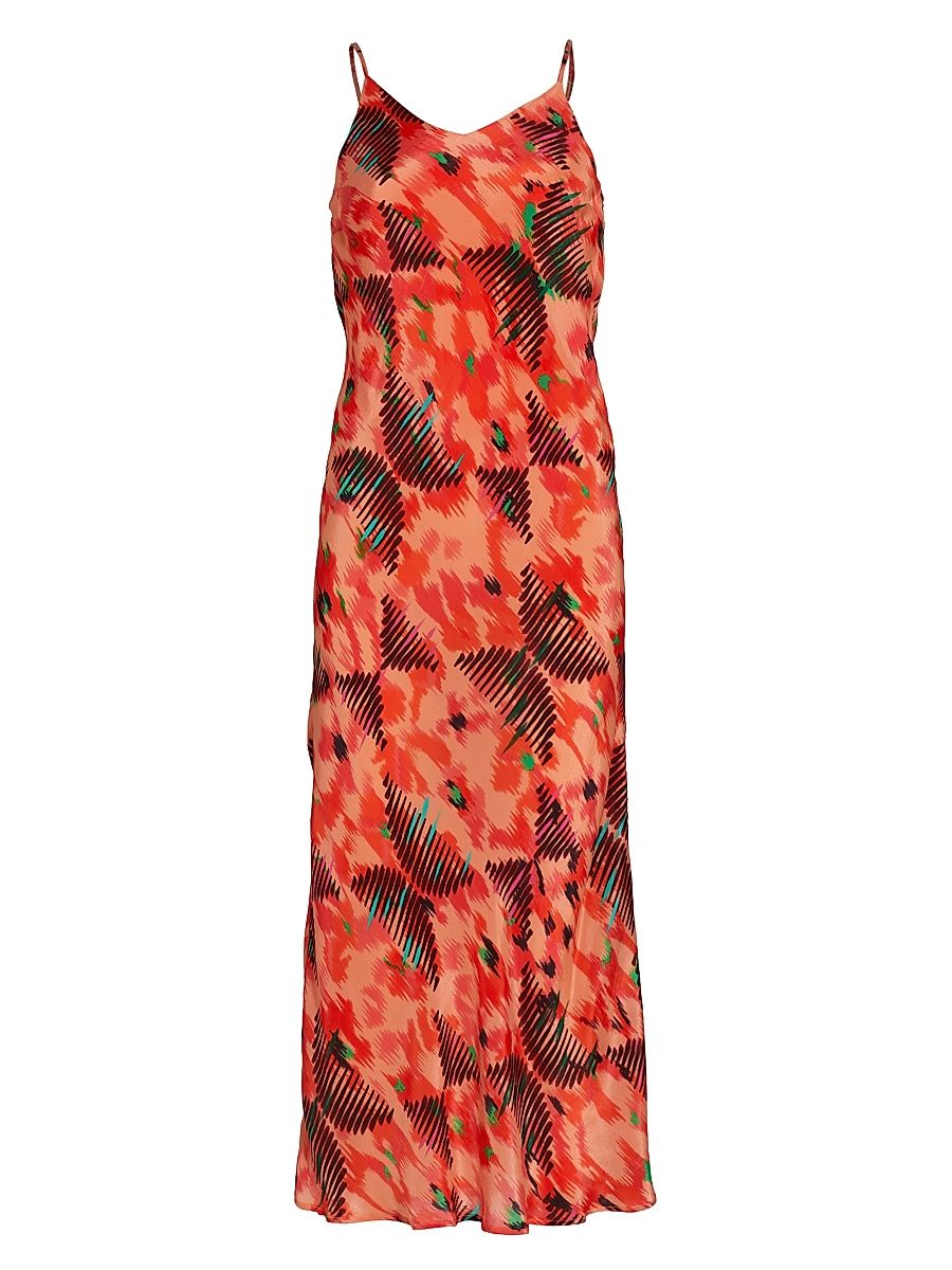 Women's Chalten Isabel Global-Print Crepe Bias-Cut Slipdress - Red Print - Size Large