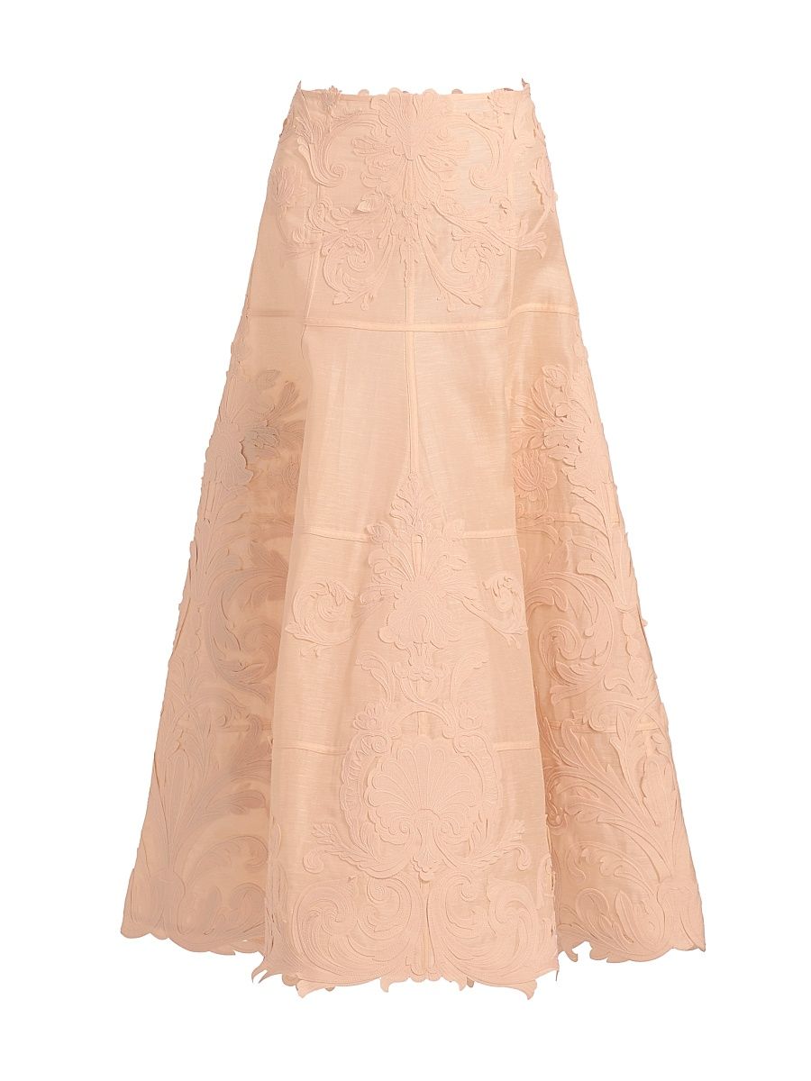 Women's Rebellion Filigree Linen-Silk Midi-Skirt - Peach - Size 6