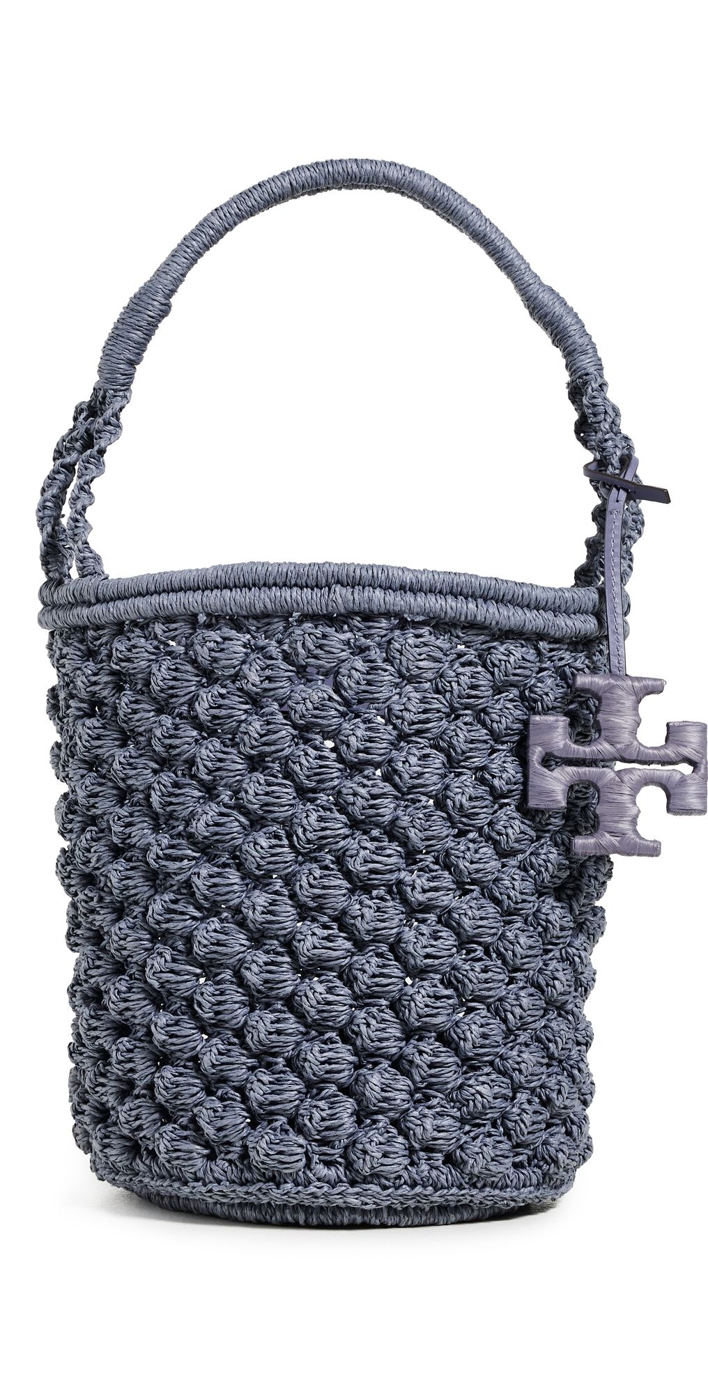 Tory Burch Ella Hand Crochet Popcorn Stitch Bucket Bag Gray One Size