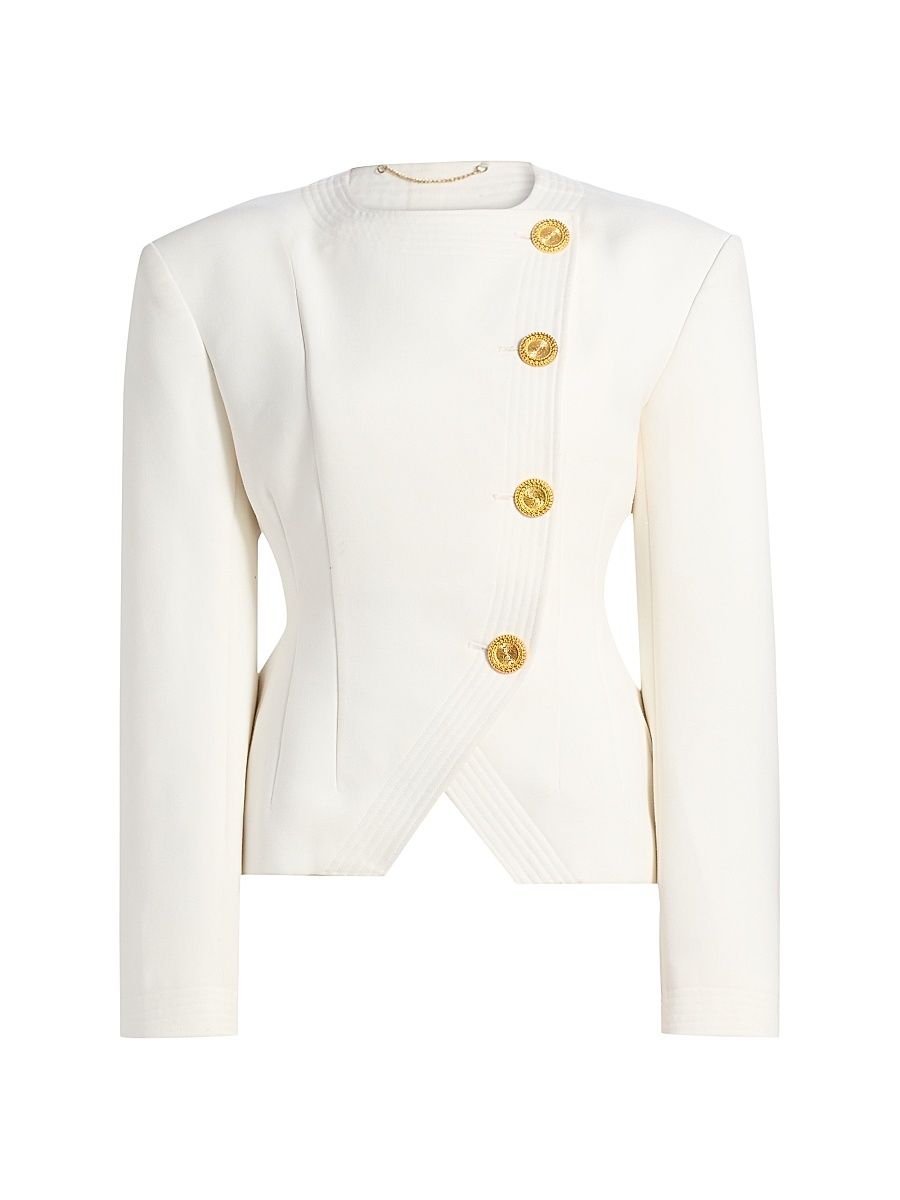 Women's Finley Asymmetric Button-Up Crepe Jacket - Ivory - Size XS