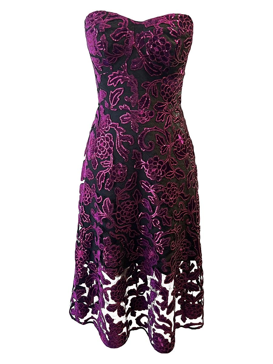 Women's Sadie Lace Strapless Cocktail Dress - Midnight Plum Black - Size XXL