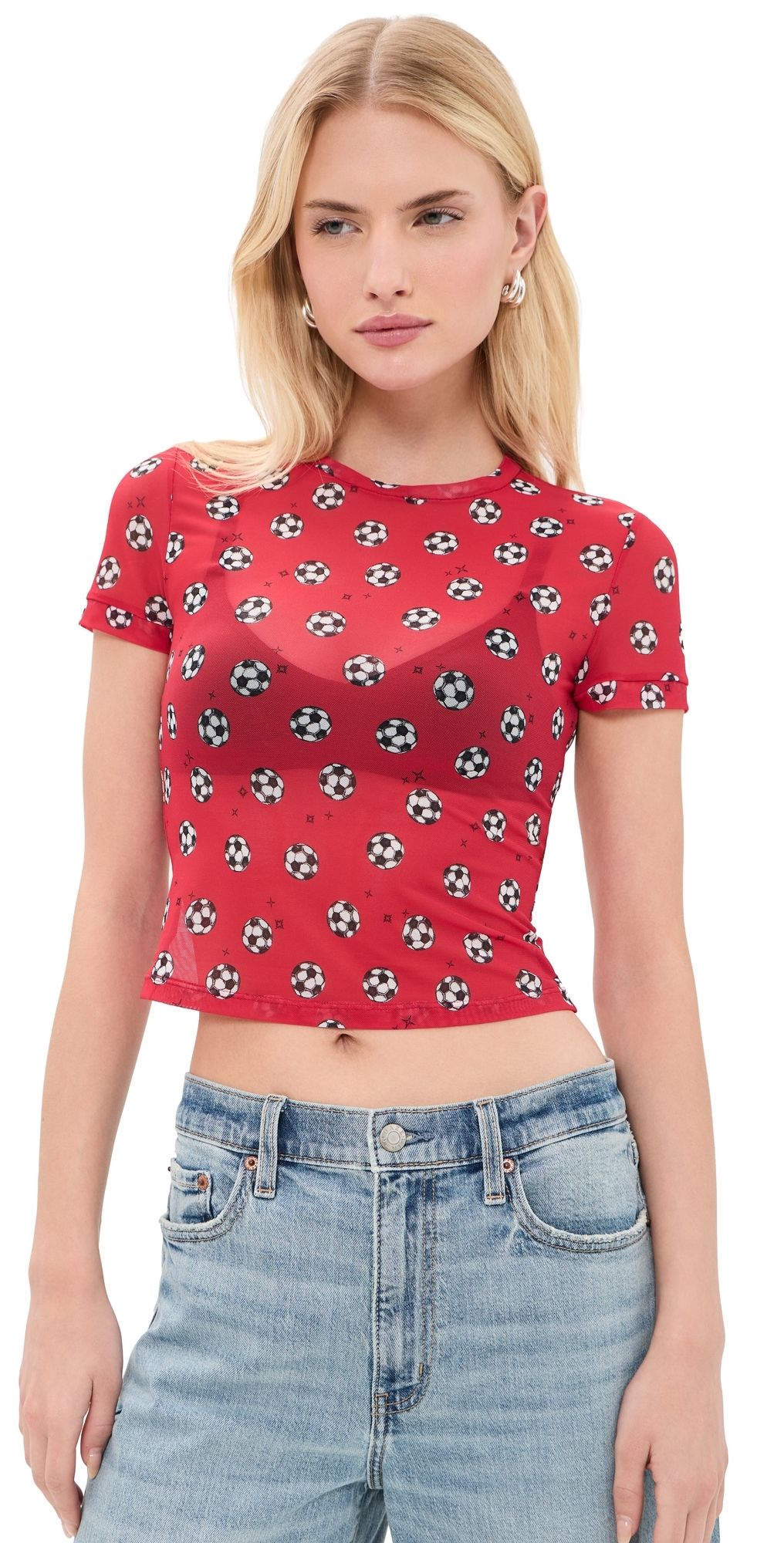 ALICE + OLIVIA Tess Crew Baby Tee Go For Gold Hibiscus XL