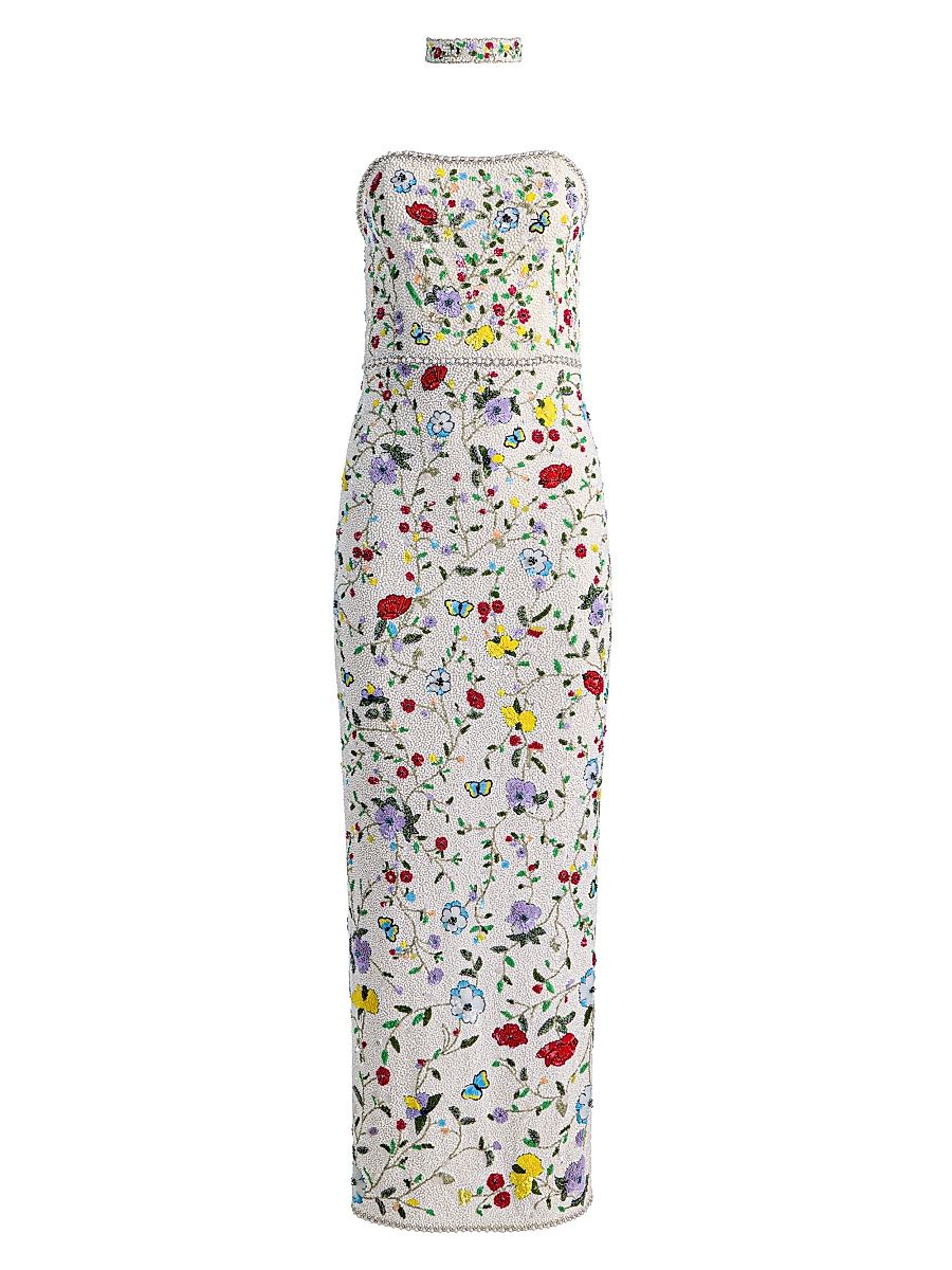 Women's Georgie Embellished Strapless Gown & Collar - Twisting Vines Off White - Size 0