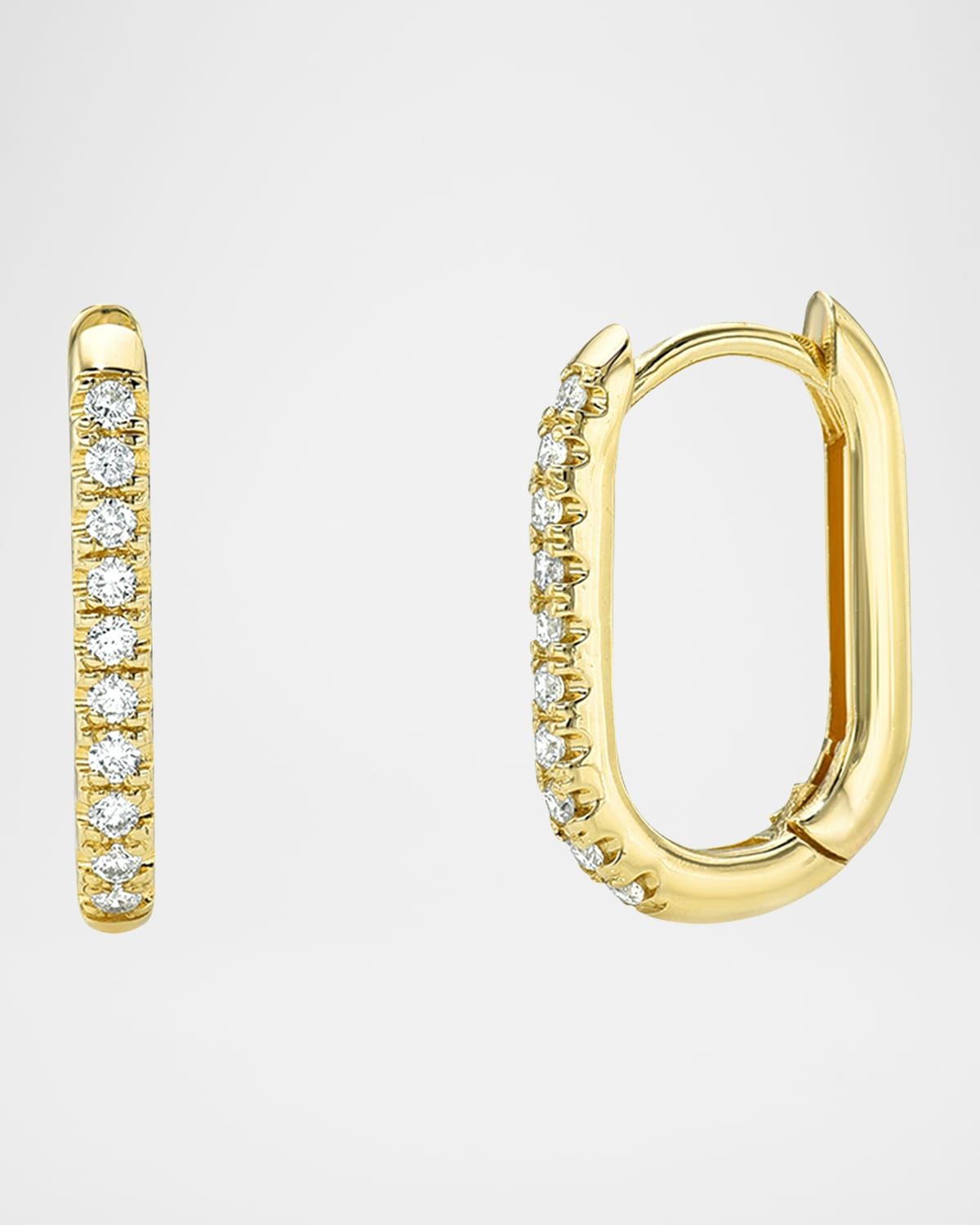 14K Yellow Gold Diamond Oval Hoop Earrings