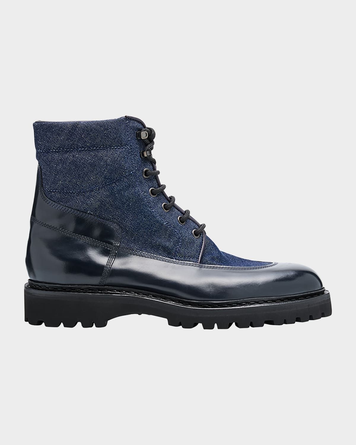 Men & apos;s Peak Denim and Leather Lace-Up Boots