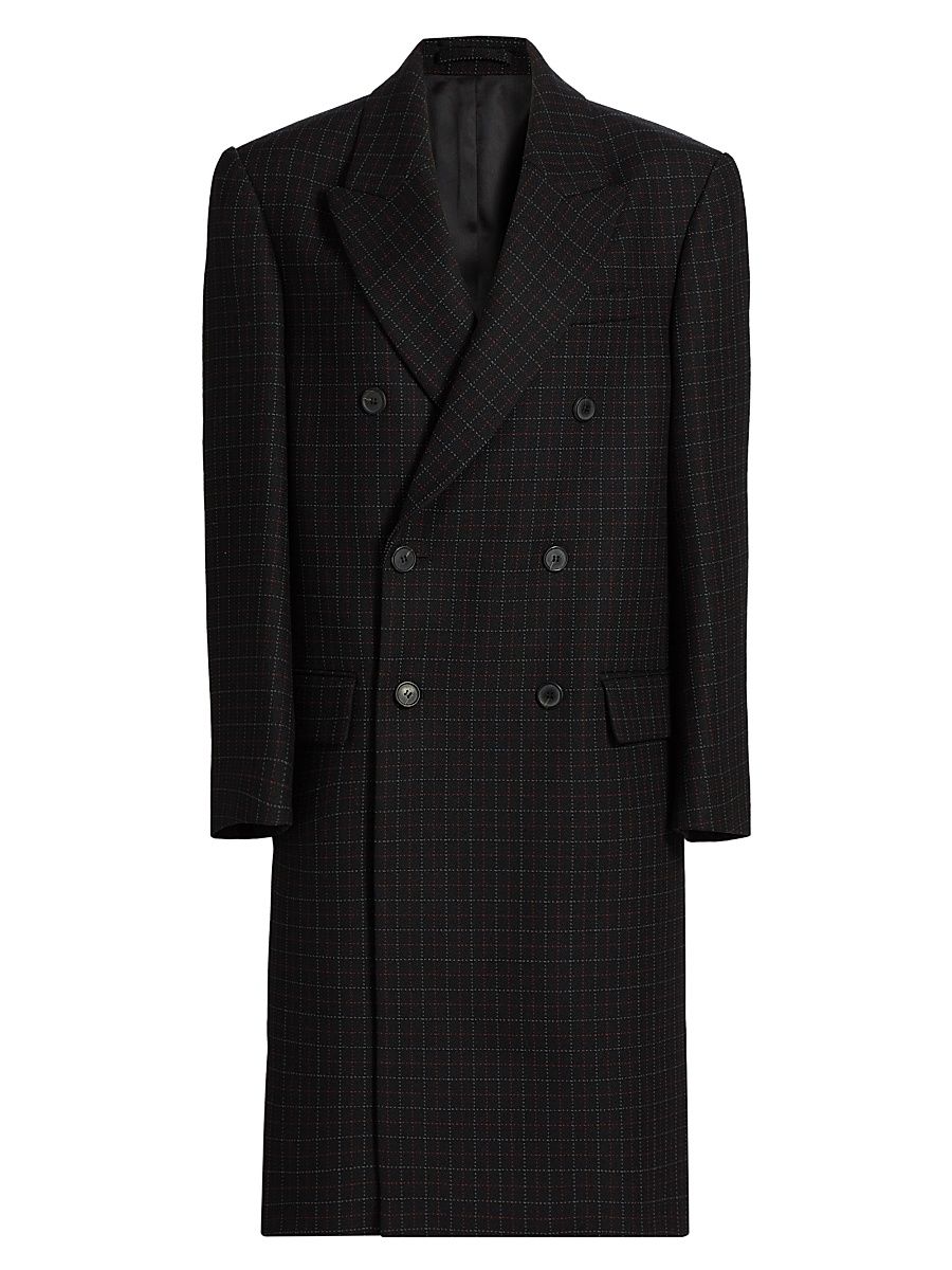 Women's Oversized Double-Breasted Coat - Black Check - Size Small