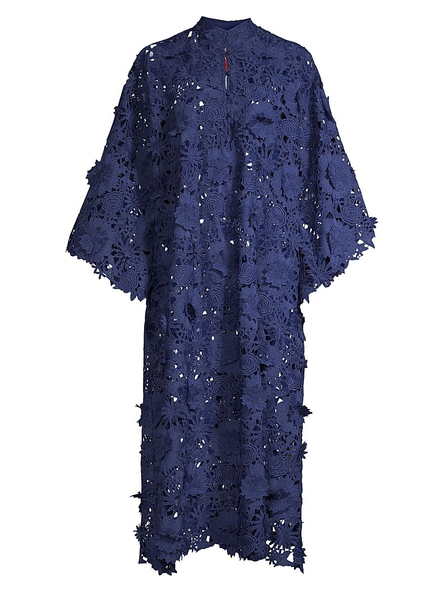 Women's Floral Lace Caftan - Navy