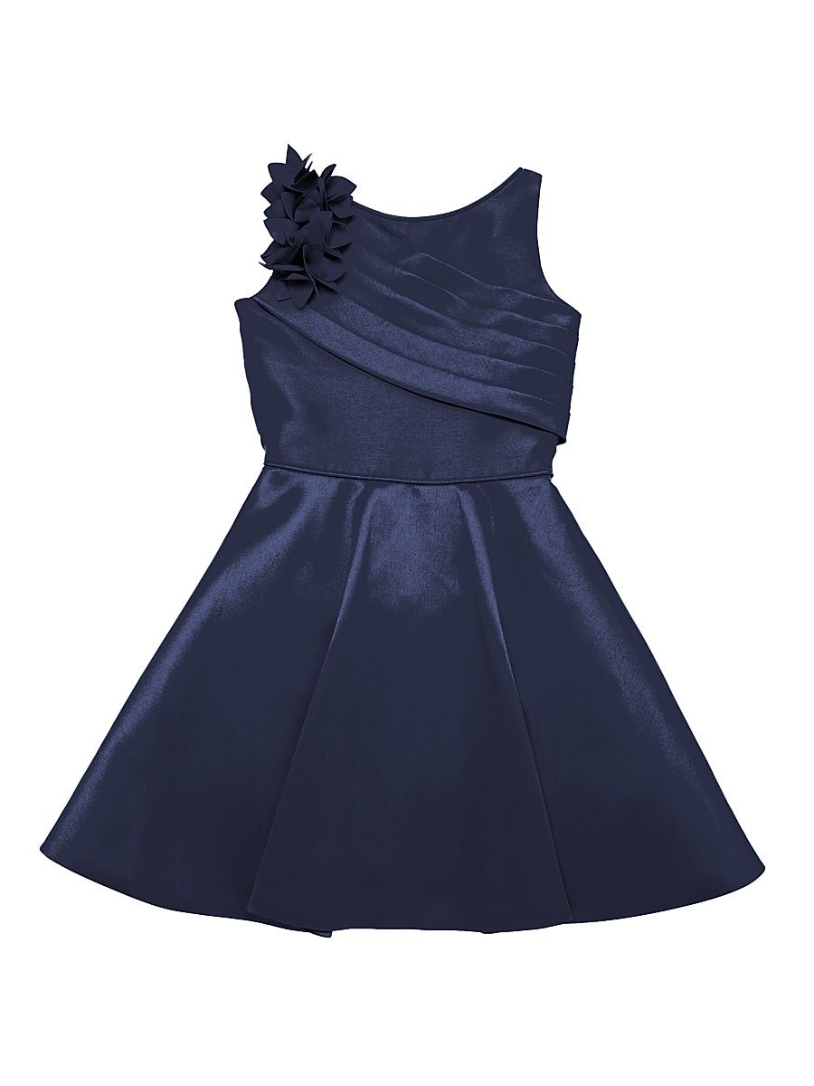 Little Girl's & Girl's Joan Flower Pleated Sleeveless Dress - Navy - Size 8