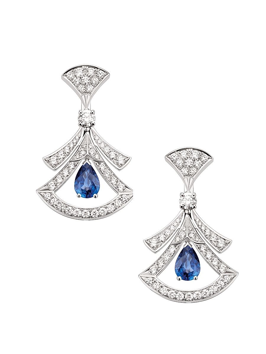 Women's Divas' Dream 18K White Gold, Diamond, & Sapphire Drop Earrings
