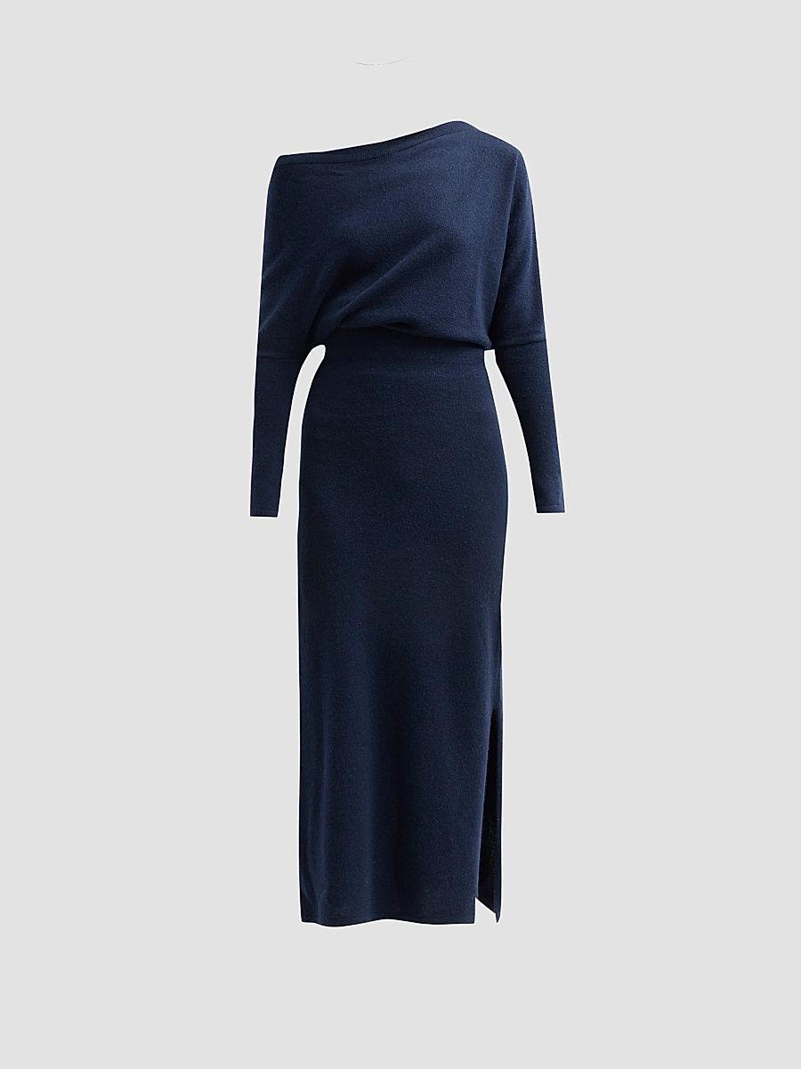 Women's Kasos One-Shoulder Drape Midi-Dress - Navy - Size XL