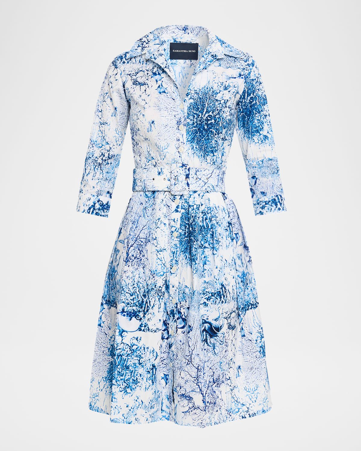 Audrey 1 Belted Marine-Print Midi Shirtdress