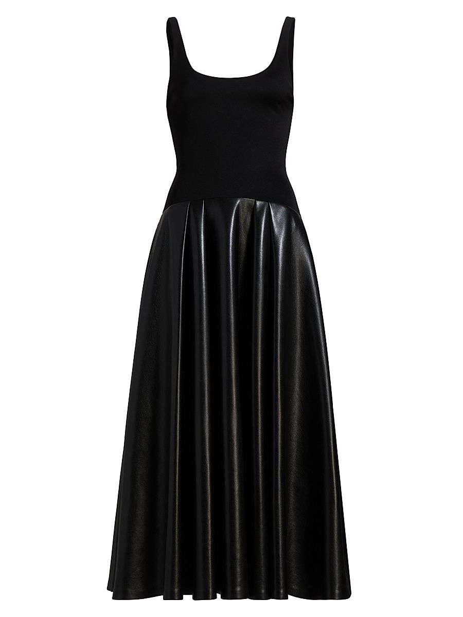 Women's Adley Faux-Leather Drop-Waist Flared Maxi Dress - Black - Size 6