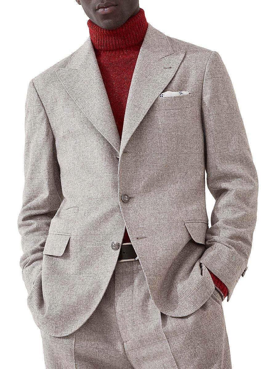 Men's Flecked Prince of Wales Flannel Deconstructed Blazer - Bark - Size 32