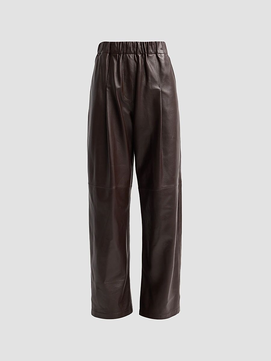 Women's Palmer Leather Barrel-Leg Pants - Deepest Brown - Size XS