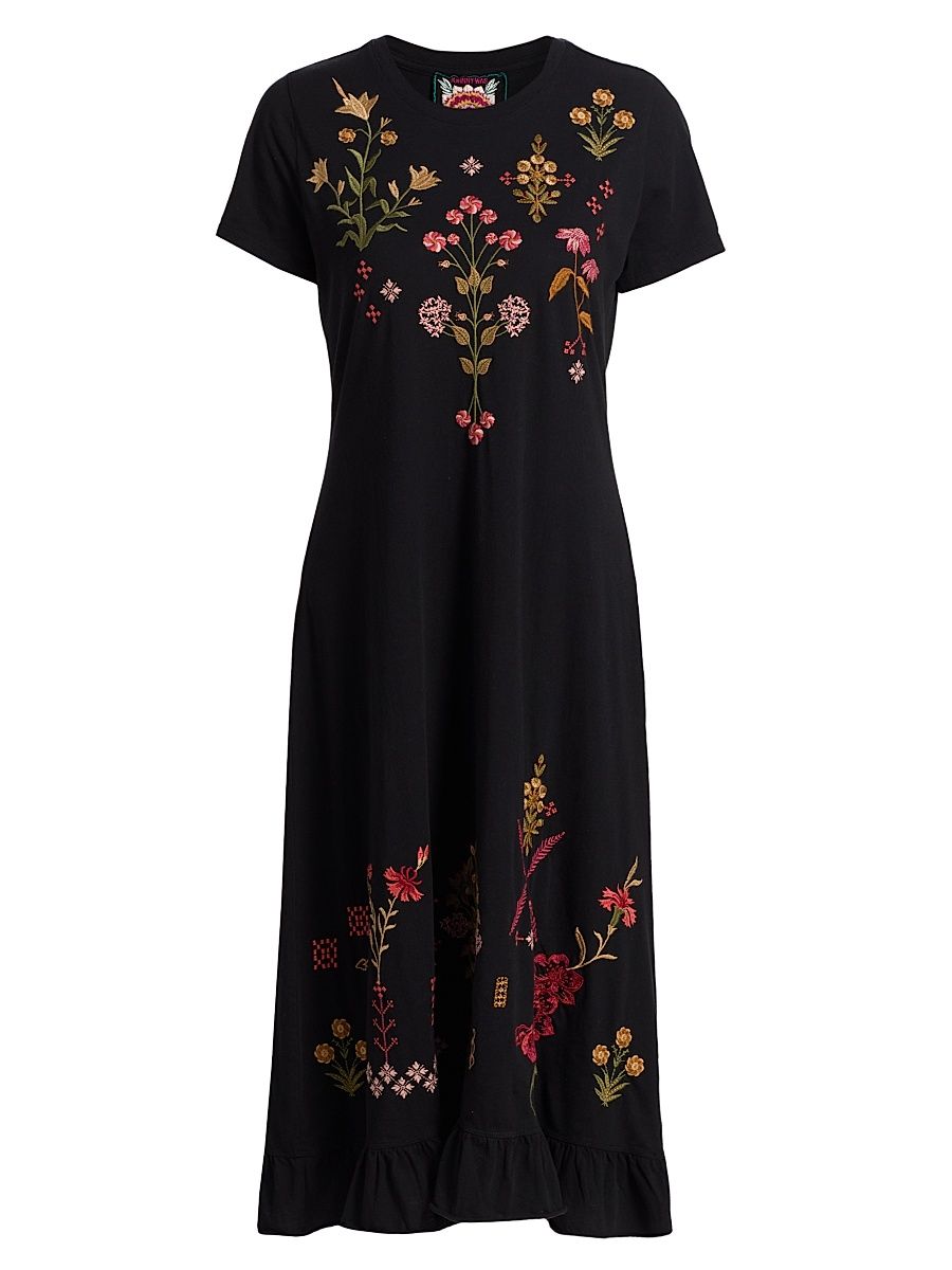 Women's Plus Malaya Embroidered Floral Midi-Dress - Black - Size 26