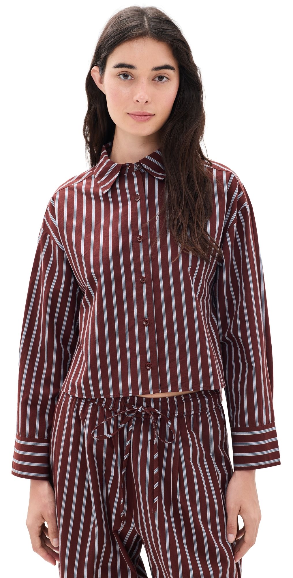 Apiece Apart Cropped Isolde Button Down Shirt Spice Multi Stripe M