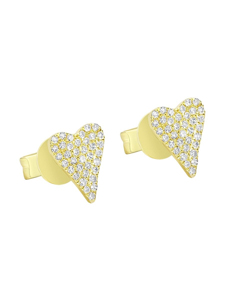 Women's 14K Yellow Gold & 0.22 TCW Diamond Heart Studs - Yellow Gold