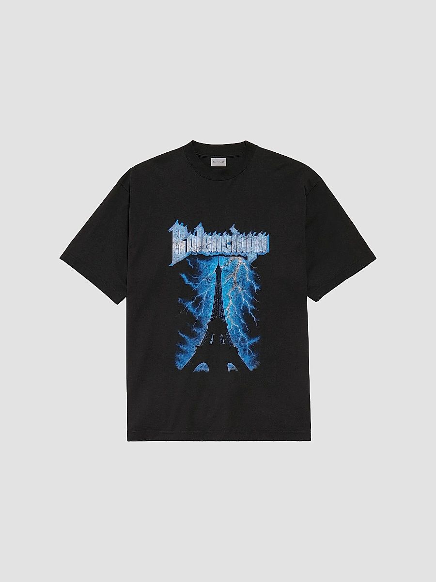 Balenciaga Men's Paris Thunderstorm Oversized T-Shirt - Black - Size Large